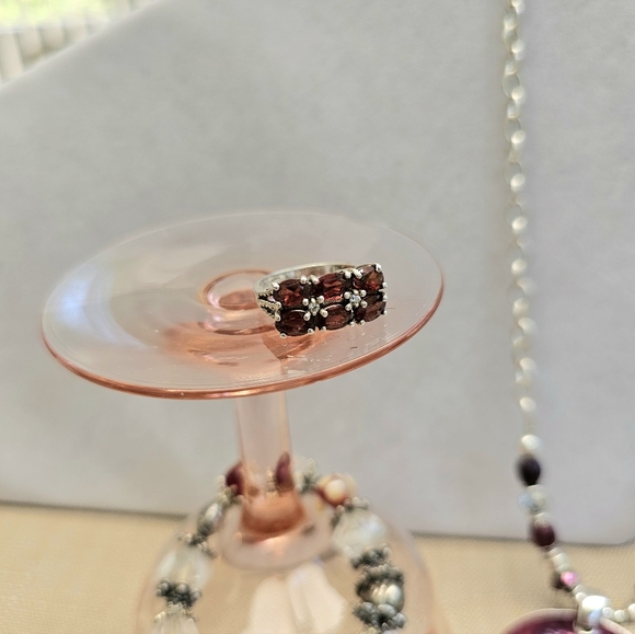 SET! Garnet 925 Ring with Stretchy Glass Bead Bracelet and Beaded Necklace - Picture 7 of 14
